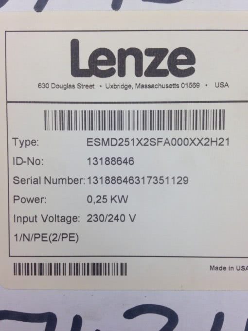 LENZE ESMD251X2SFA 000XX2H21 INVERTER MOTOR DRIVE (H335) 2