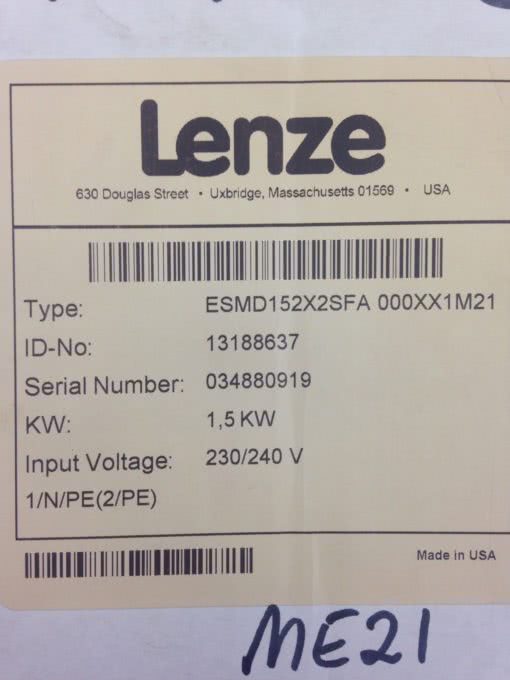 LENZE SMD ESMD152X2SFA 000XX1M21 FREQUENCY INVERTER (B406) 2