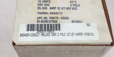 NEW! CUTLER HAMMER HFD2015L THERMAL MAGNETIC 15A, 2-POLE CIRCUIT BREAKER (B126) 1