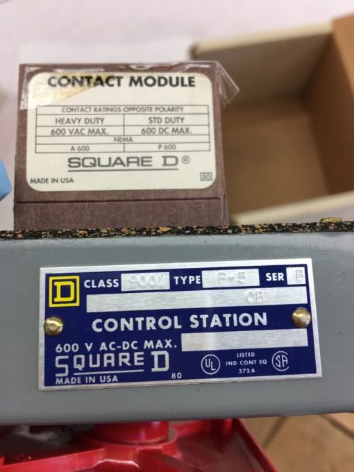 NEW IN BOX SQUARE D 9001-P-5 RED PALM BUTTON CONTROL STATION, FAST SHIP! (B381) 2