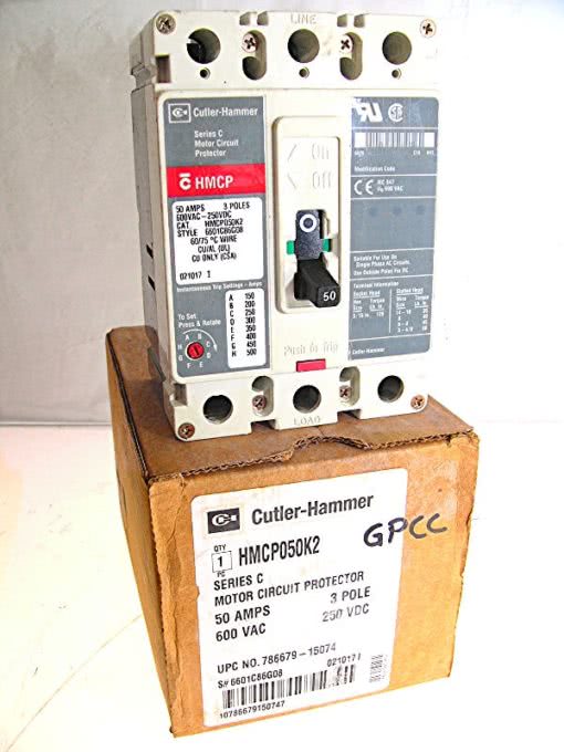 FAST SHIP!! CUTLER HAMMER HMCP050K2 50AMP/600VAC/250VDC CIRCUIT PROTECTOR (B185) 1