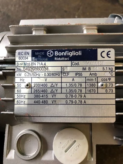 BONFIGLIOLI HELICAL BEVEL GEAR MOTOR BN71A4 0.25KW/50HZ 0
