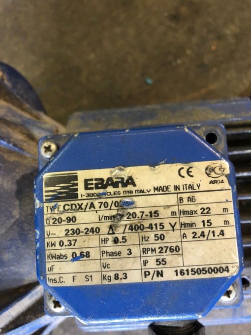 REBUILT EBARA CDX CENTRIFUGAL PUMP CDX/A70/05 1615050004 0.5HP 0
