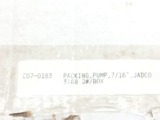 JADCO 3168 2#/ BOX 7/16” PUMP PACKING C07-0183 OPENED BOX APPROX 8# (B104) 3