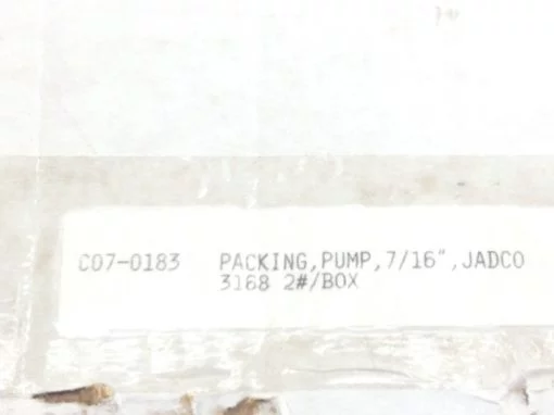 JADCO 3168 2#/ BOX 7/16” PUMP PACKING C07-0183 OPENED BOX APPROX 8# (B104) 3