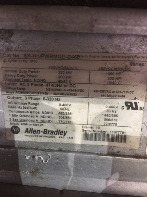 Allen Bradley Power Flex 700H SK-H1-PWRMOD-D460 USED GREAT SHAPE 3