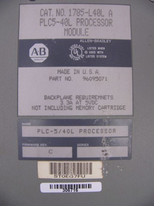 Allen Bradley 1785-L40L A PLC5-40L Processor Mod Great Condition 1785L40LA H253 3