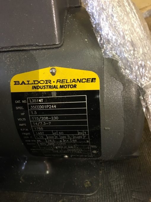 NEW BALDOR ELECTRIC L3514T 1 1/2 HP, 1755 RPM INDUSTRIAL MOTOR, (NM2 PT) 2