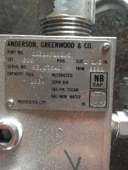 ANDERSON GREENWOOD VALVE 22310F152/S SIZE 1-1/2 2