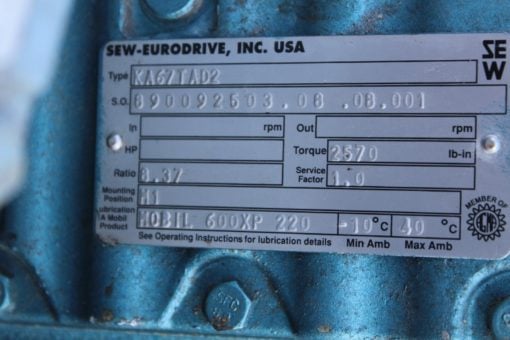 sew-eurodrive type KA67TAD2 R:8