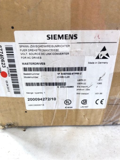 NEW SIEMENS 6SE7022-6TP50-Z 3 PHASE MASTERDRIVES MC DC/AC DRIVE, FAST SHIP! 4