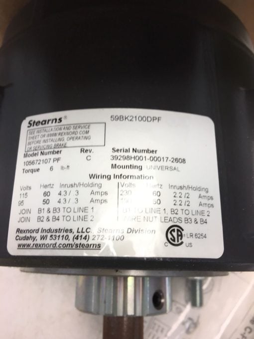 NIB Stearns 1-056-721-07-PF, Spring Actuated Magnetic Brake, Bore Dia