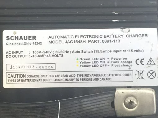 SCHAUER JAC1548H BATTERY CHARGER 48 VOLT, 15 AMP DC OUTPUT 0891-113(B456) 3