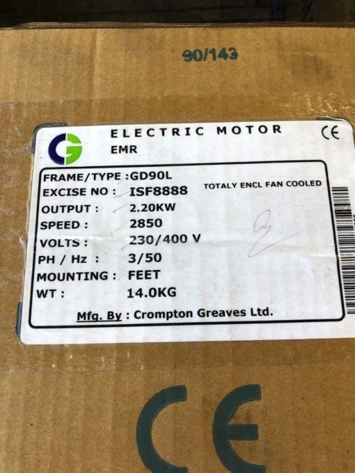 FACTORY SEALED Crompton Greaves GD90L AC INDUCTION MOTOR 3 PH 230/400 VAC (UKP1) 2