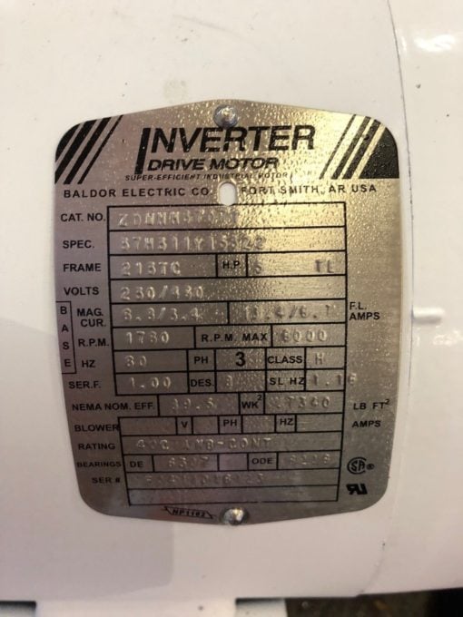 NEW BALDOR INVERTER DRIVE MOTOR ZDWNM3707T, 3 PHASE, 5 HP, 1760 RPM, (NP1) 2
