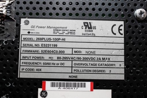GE 269PLUS-100P-HI 269 PLUS MOTOR MANAGEMENT RELAY FOR PARTS ONLY (B138) 3