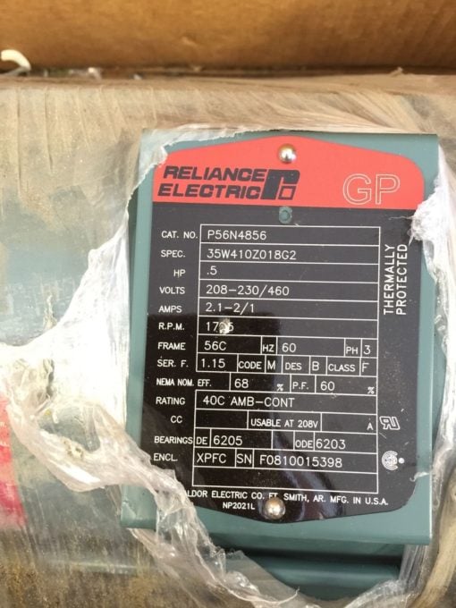 RELIANCE ELECTRIC P56N4856 XPFC MOTOR, 3 PHASE .5HP 1725 RPM, 2