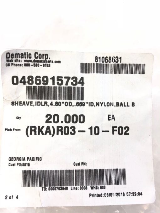 LOT OF 21 NEW FENNER DRIVES IDLER SHEAVE, NYLON, 4.80” OD