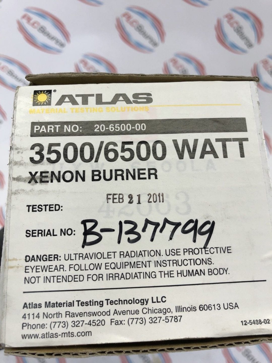 Atlas Part 20650000 3500/6500 Watt Xenon Burner Tube