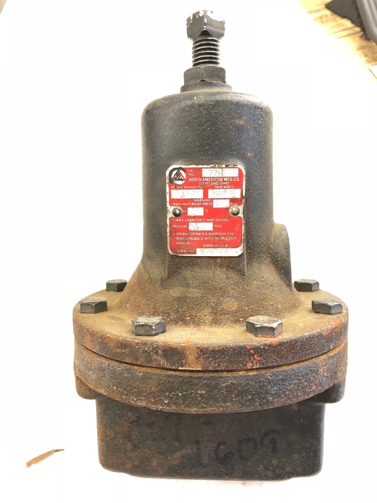 USED NORTH AMERICAN MFG 71 77-1 PRESSURE REGULATOR 25-75 SPRING RANGE PSI, NEOP 1