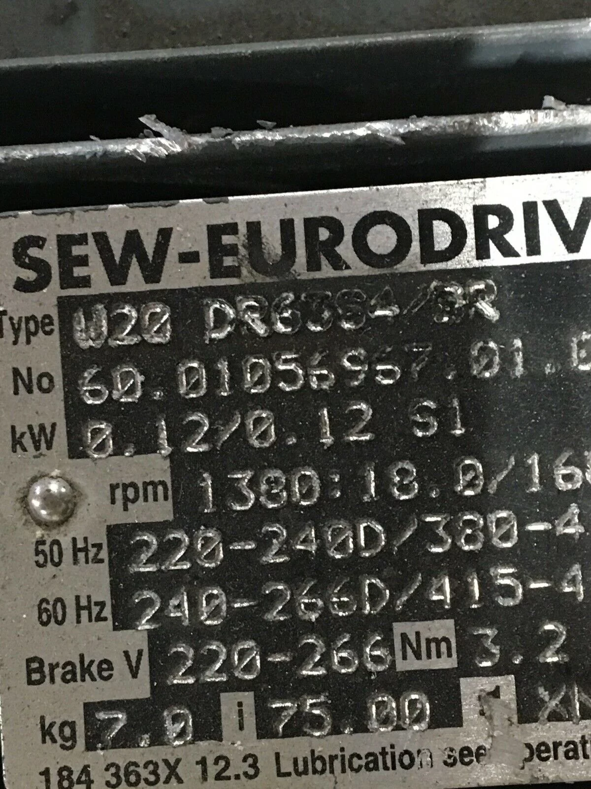 SEW EURODRIVE W20 DR63S4/BR SPIROPLAN GEARMOTOR w/ MOVITRAC 1380RPM - Image 2