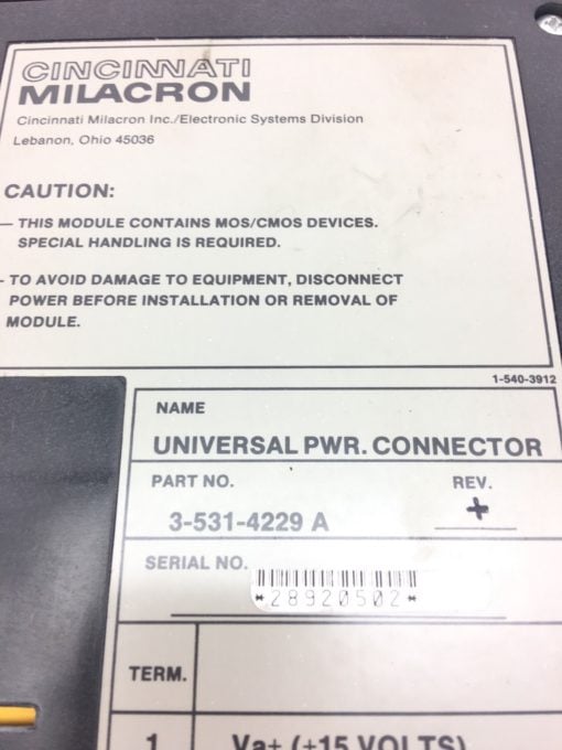 NEW IN BOXÂ CINCINNATI MILACRON 3-531-4229 UNIVERSAL POWER CONNECTOR, (B99) 2