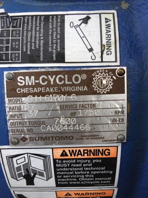SUMITOMO SM-CYCLO CHH-6147Y-6 INLINE SPEED REDUCER 6:1 RATIO 37 INPUT HP, CONNEX 2
