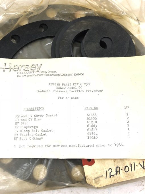 NEW HERSEY RUBBER PARTS KIT 61230â?BRZâ?6Câ?RUBâ?KIT BEECO MODEL 6C, 4â? SIZE, (B425) 2