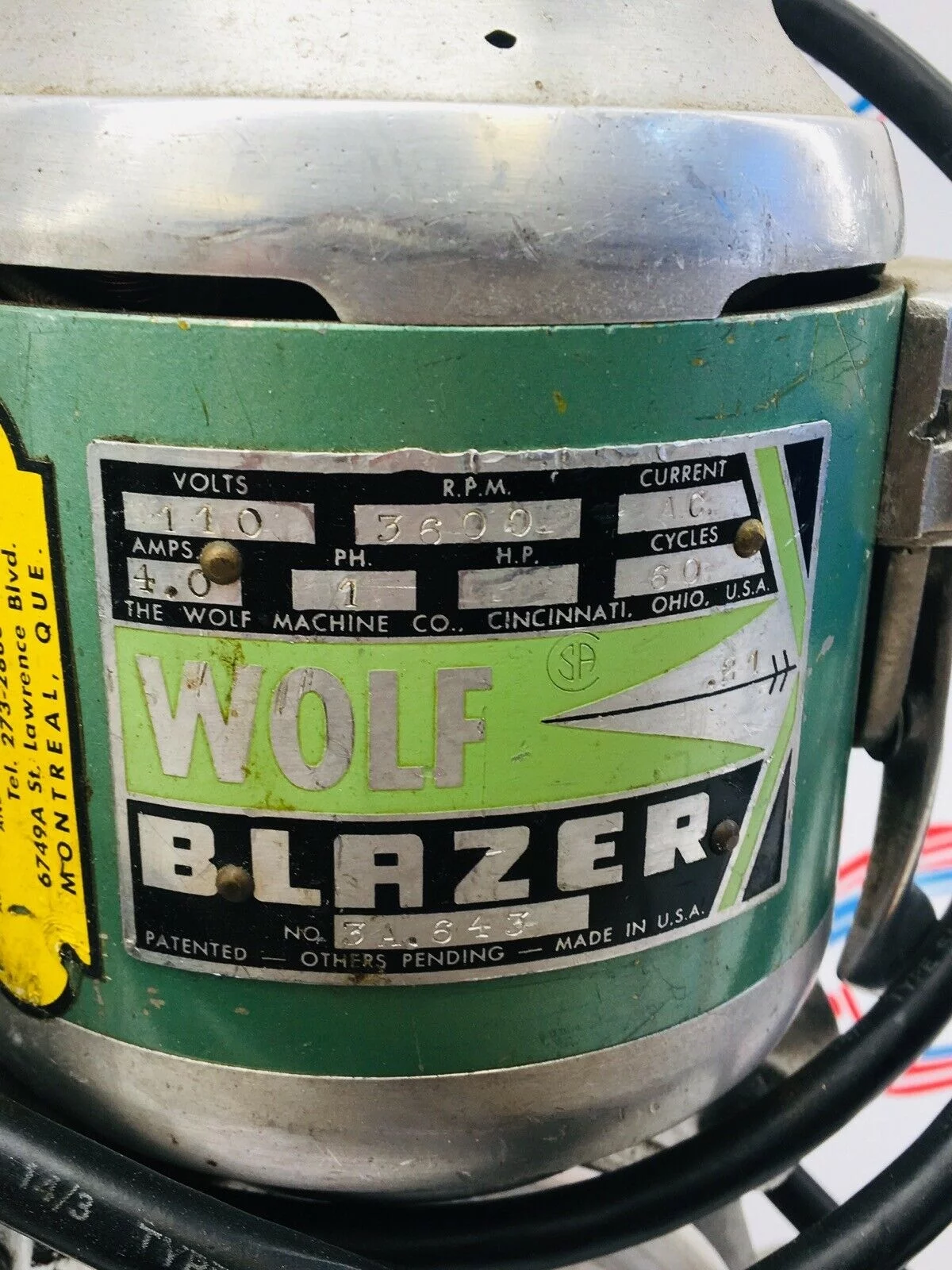 WOLF BLAZER ROUND KNIFE CUTTING MACHINE 110V 4AMP 1PHASE 3600RPM 60 CYCLES - Image 2