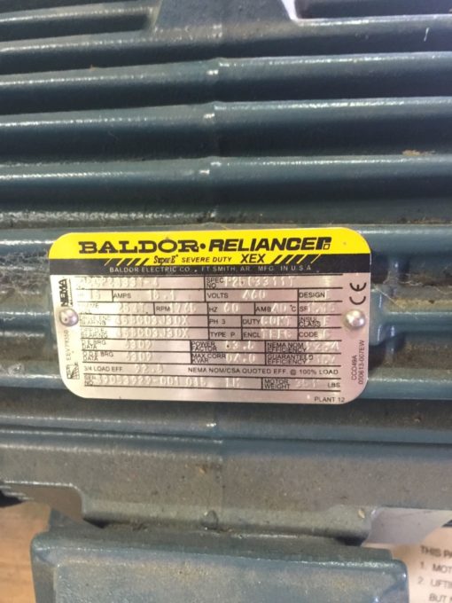 NEW BALDOR RELIANCE MOTORÂ ECP2333T-4, 15HP, 3 PHASE, 254TC FRAME, 15