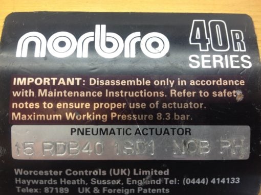 WORCESTER CONTROLS NORBRO 40R SERIES 15 RDB40-1SD1-NOB-PH PNEU ACTUATOR (B390) 2