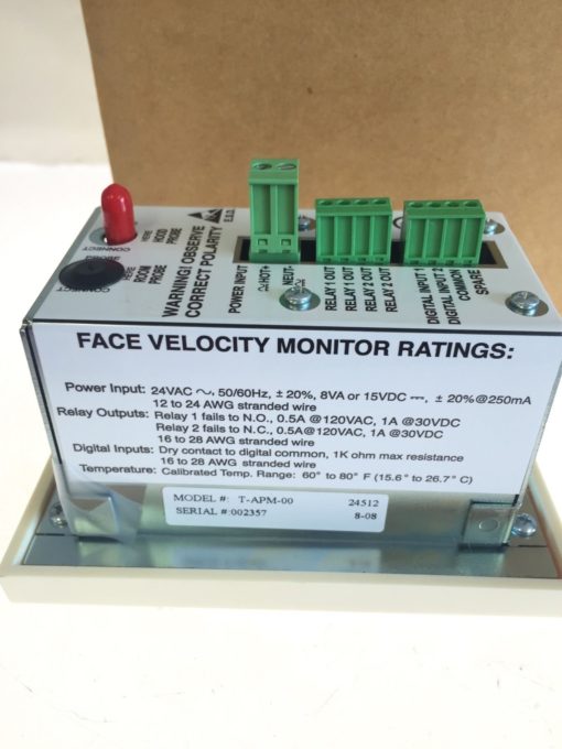 NEW IN BOX TEK-AIR T-APM-00 APEX Premier Mon Standard Face Velocity Monitor B157 2