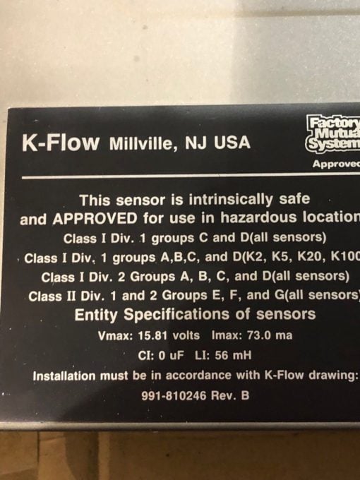 NEW IN BOX K-FLOW K-100 MASS FLOW SYSTEM SENSOR FLOW FACTOR: 9684, 316L, (MP1) 2