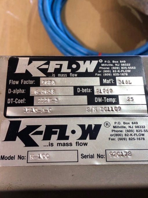 NEW IN BOX K-FLOW K-100 MASS FLOW SYSTEM SENSOR FLOW FACTOR: 9684, 316L, (MP1) 3