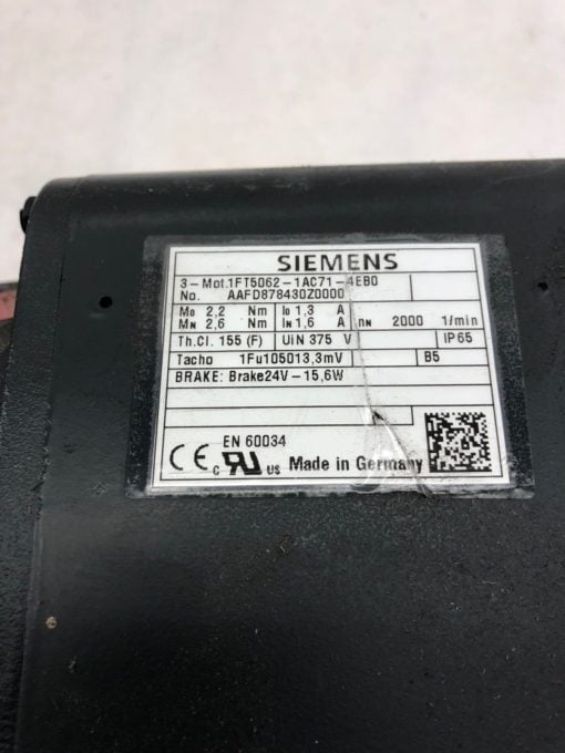 SIEMENS AG 1FT5062-1AC71-4EB0 SERVO MOTOR AAFD878430Z0000, FAST SHIP! (B447) 2