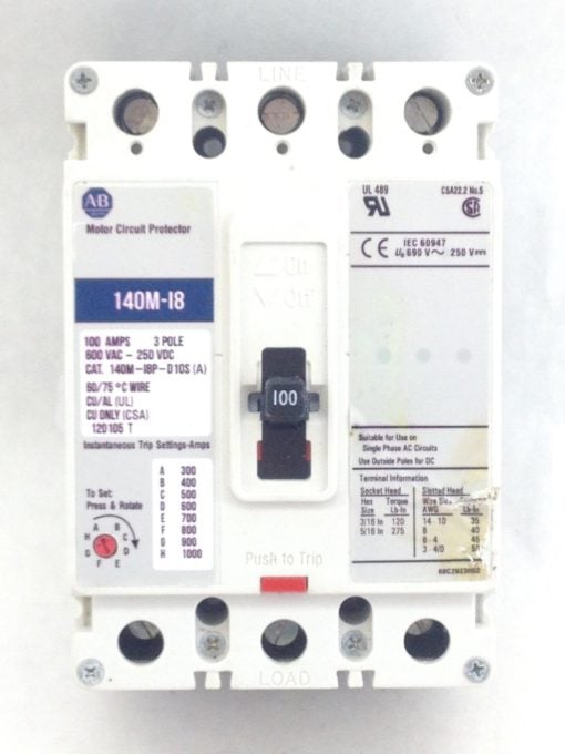 ALLEN BRADLEY 140M-I8-D10S SERIES A 100A MOTOR CIRCUIT PROTECTOR BREAKER (B132) 1