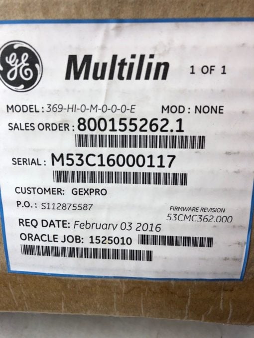 NEW IN BOX GE MULTILIN 369 MOTOR MANAGEMENT RELAY 369-HI-0-M-0-0-0-E (B451) 2