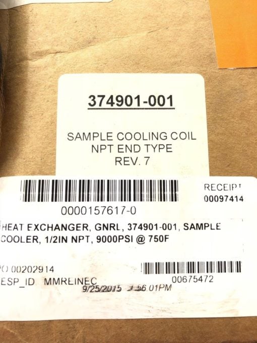 FACTORY SEALED EMERSON ROSEMOUNT HAGAN SAMPLE COOLER 374901-001 9000 PSI @ 750F 2