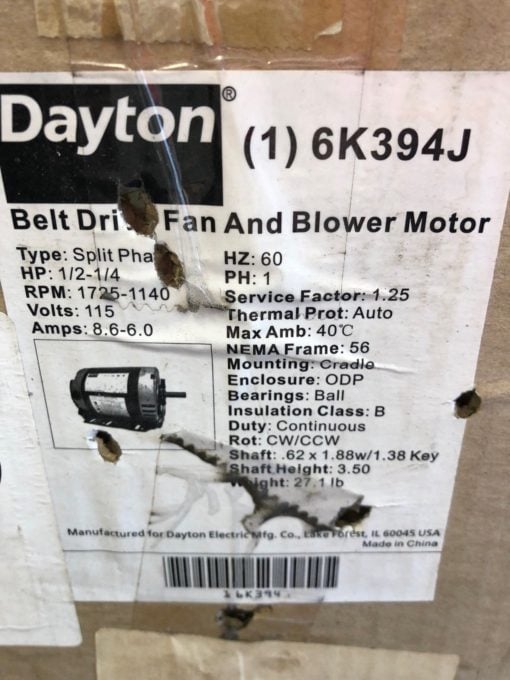 NEW IN BOX DAYTON 6K394J BELT DRIVE FAN AND BLOWER MOTOR SPLIT PHASE (B452) 1