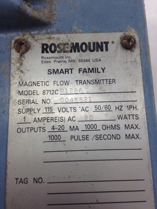 ROSEMOUNT MAGNETIC FLOW TRANSMITTER 8712C R12B6 (B450) 2