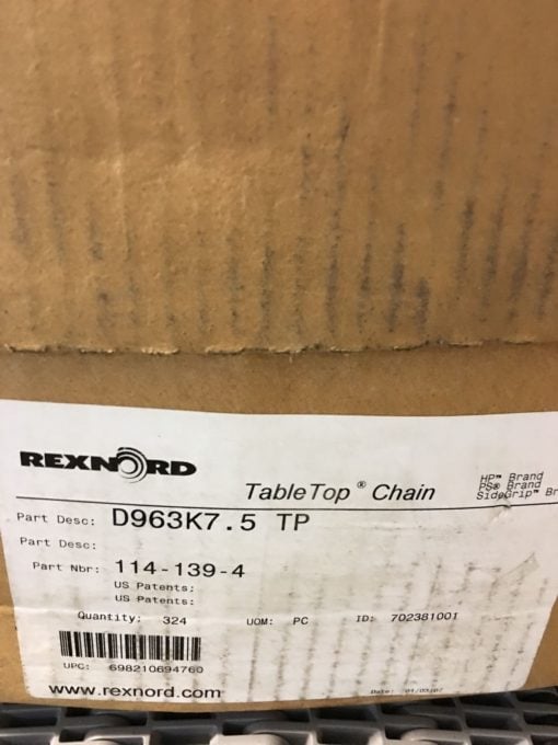 NEW BOX OF 320 Rexnord 114-139-4 Top Plate Chain, D963K7